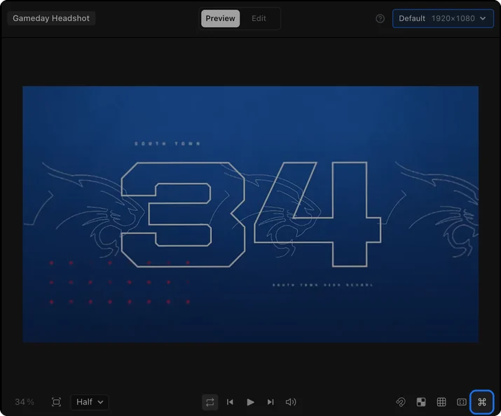 The editor with the Keyboard shortcuts button ringed, on the right of the controls under the viewer