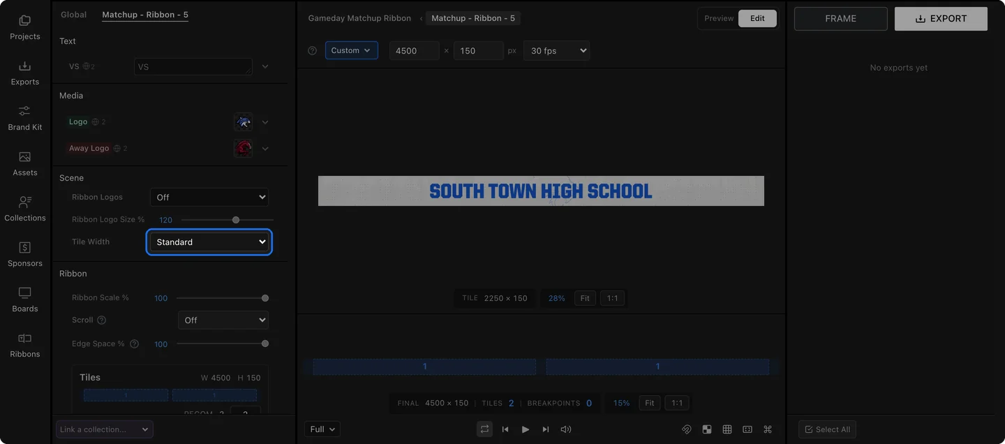 A module's Scene settings in the Editor panel, with Tile Width set to Standard