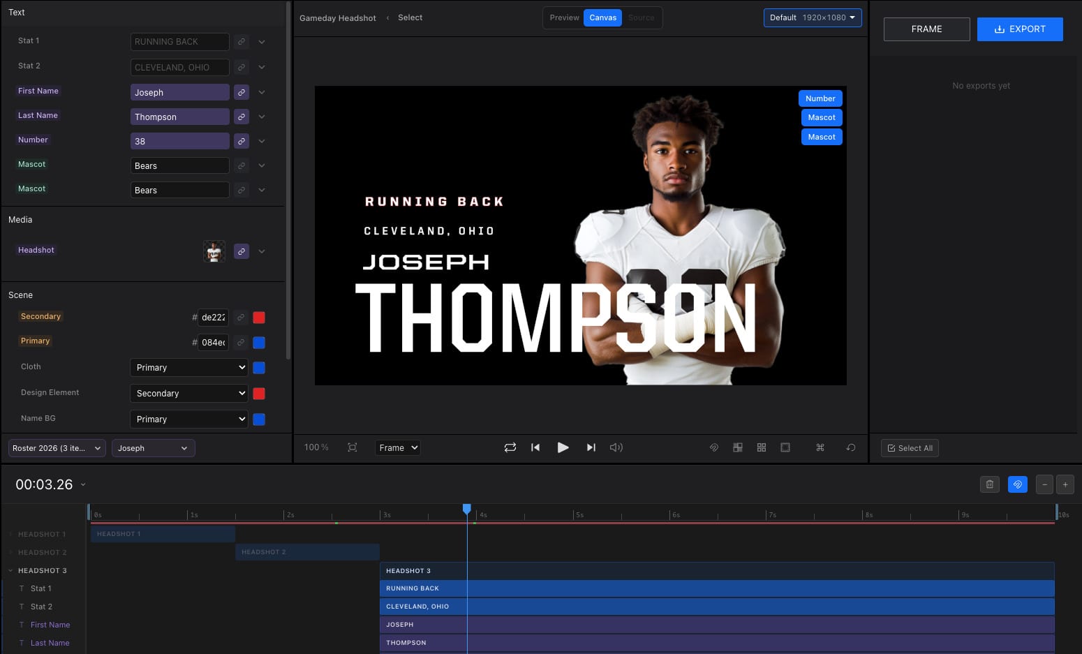 The SportStudio editor with a template on the canvas