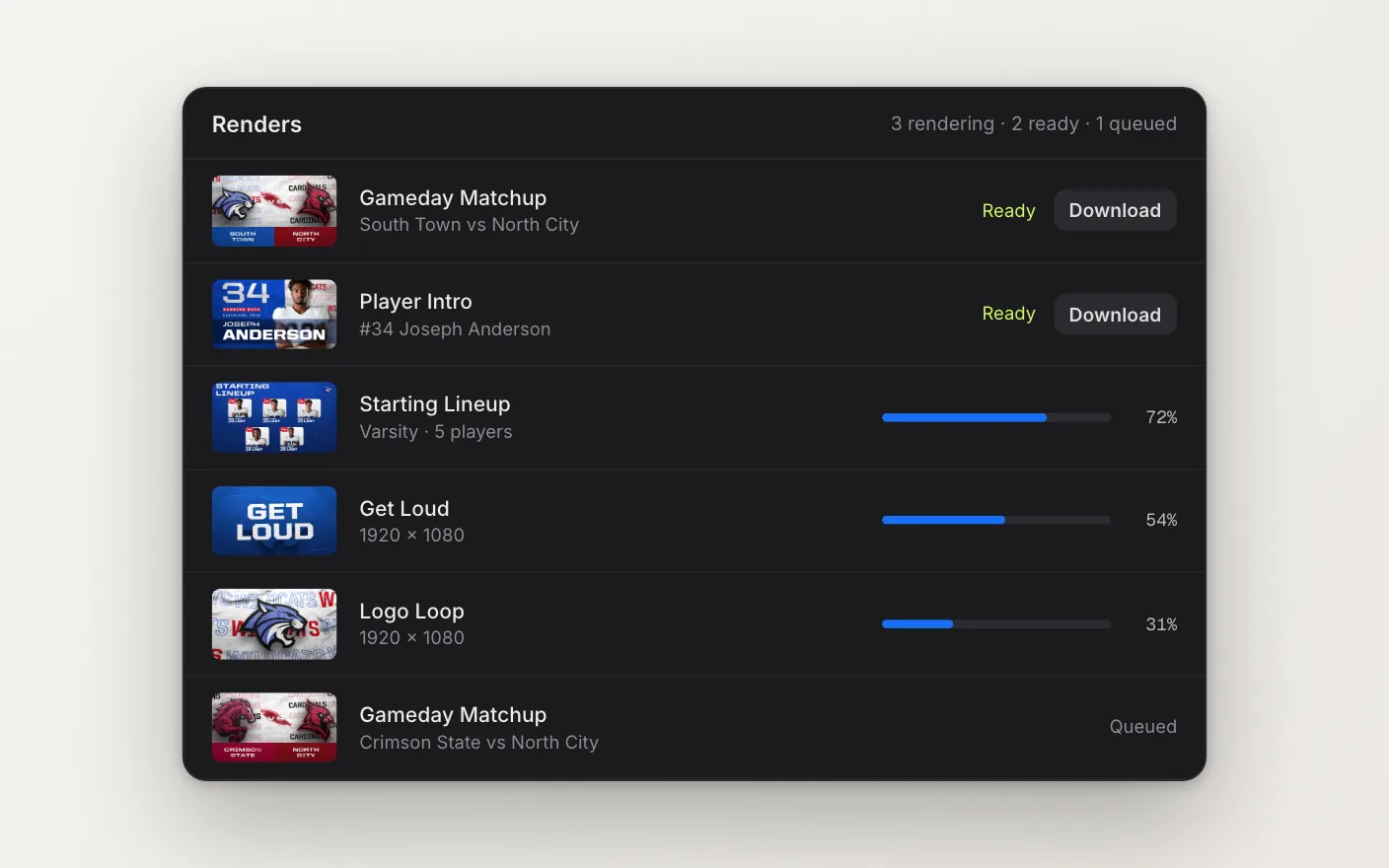 Render queue with several videos rendering at the same time