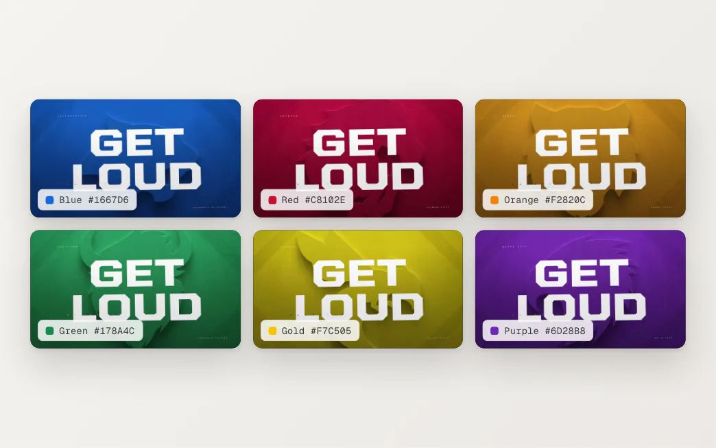 The same hype graphic rendered in six different team colors