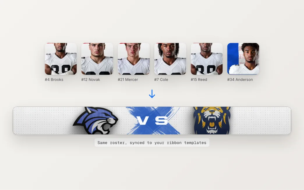 Roster headshots above a ribbon board graphic